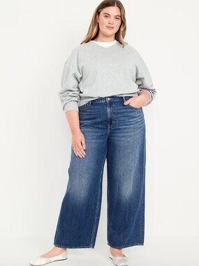 NWT Old Navy High-Waisted Baggy Wide-Leg Jeans Medium Wash Plus Size 24